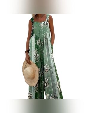 Wide Leg Floral Overalls